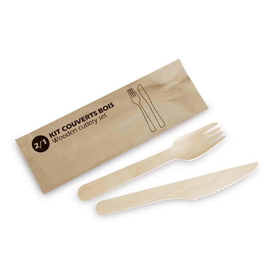 100 POCHETTES DE COUVERTS BOIS - NATURELLEMENT BIODEGRADABLE