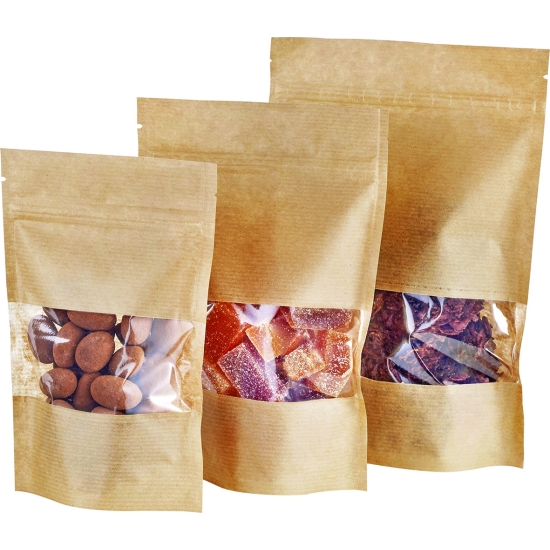 200 SACS STAND UP KRAFT - AVEC FENETRE ET ZIP